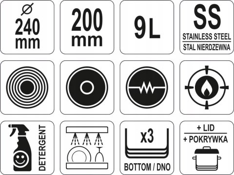 Profesjonalny Garnek Gastronomiczny Ze Stali Nierdzewnej Z Pokrywką 9l Yato Yg-00003