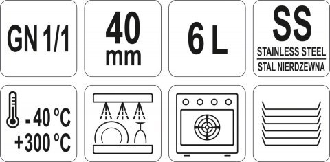 Pojemnik Stalowy Gastronomiczny Gn 1/1 H=40 Mm Yato Yg-00251