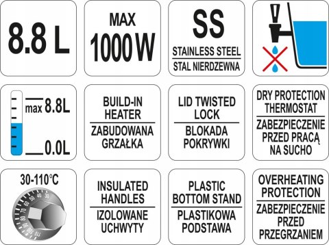 Warnik Elektryczny Do Wody 8,8l 1000W 230V Nierdzewny Yato Yg-04301