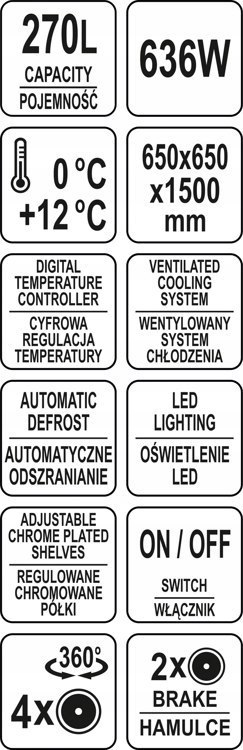 Witryna Chłodnicza Przeszklona 270l 65x65x150 Yato Yg-05064