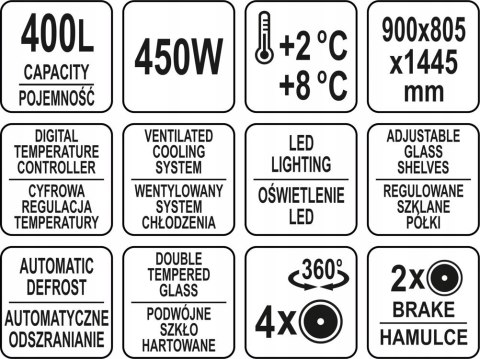 Witryna Chłodnicza Cukiernicza do Kawiarni Elegancka 400l Czarna Yato 05045