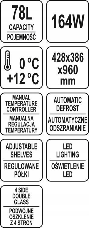 Witryna Chłodnicza Do Ciastek Napojów 78l 42x38x96 Srebrna Yato Yg-05057