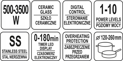 Kuchenka Indukcyjna 3500W Ø14-26 cm Yato YG-04701