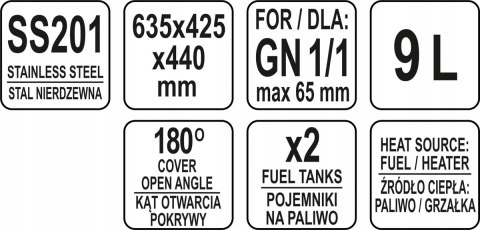 Podgrzewacz Na Pastę Cateringowy Bufetowy Roll Top Gn 1/1 9l Yato Yg-04140