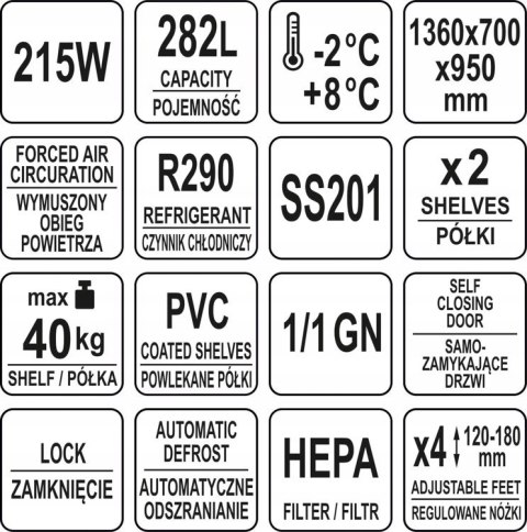 Stół Chłodniczy 2-Drzwiowy 282l 136x70x95 Yato Yg-05250