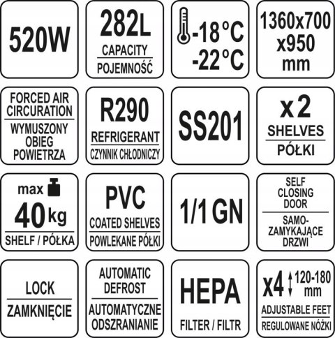 Stół Mroźniczy 2-Drzwiowy Yato Yg-05251 Z Blatem Roboczym I Rantem 282l