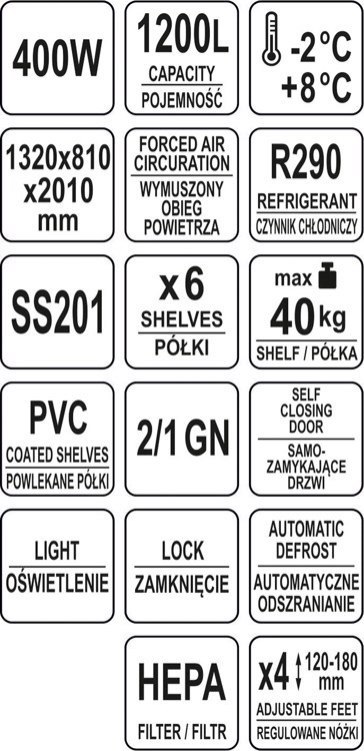 Szafa Chłodnicza Lodówka 2-Drzwiowa 1200l Nierdzewna Yato YG-05220