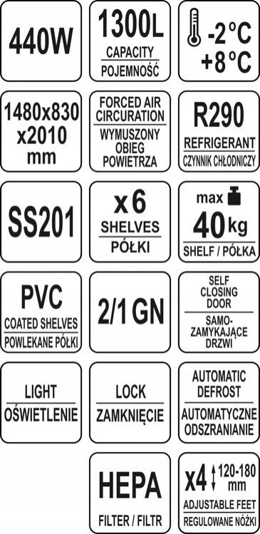 Duża Szafa Mroźnicza Zamrażarka Gastronomiczna 1300l 148x83x201 Yato Yg-05211