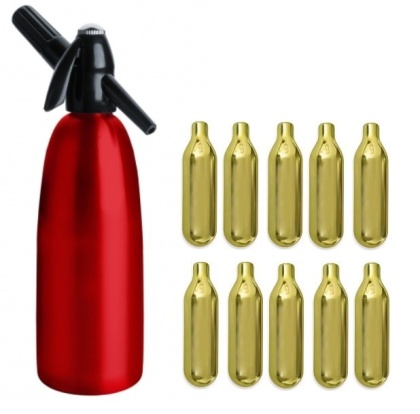 Syfon do wody sodowej gazowanej saturator 1 litr CZERWONY + 10 naboi