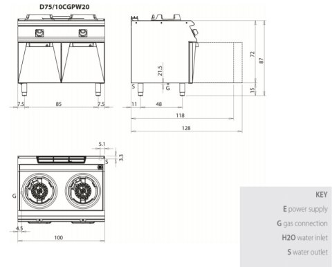 Kuchnia WOK na podstawie, 2 x 10 kW, Diamante 700, D73/10 CGPW10, Olis