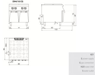 Kuchnia gazowa 4-palnikowa na podstawie, 21,7 kW, Diamante 90, D94/10CG, Olis