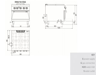 Kuchnia gazowa 4-palnikowa z piekarnikiem gazowym, 29,7 kW, Diamante 90, D94/10CGG, Olis