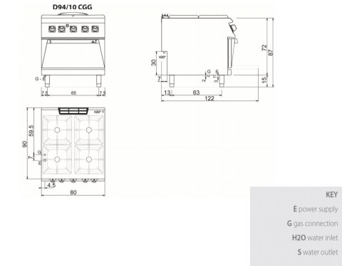 Kuchnia gazowa 4-palnikowa z piekarnikiem gazowym, 29,7 kW, Diamante 90, D94/10CGG, Olis