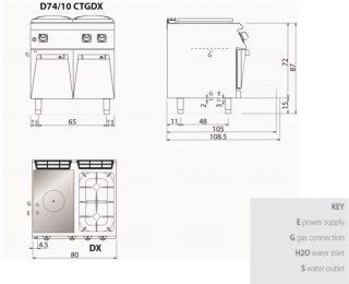 Kuchnia żeliwna, 2 palniki, gazowa, na podstawie, 6 kW+9,1 kW, Diamante 700, D74/10CTGDX, Olis