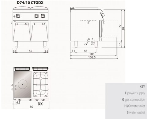 Kuchnia żeliwna, 2 palniki, gazowa, na podstawie, 6 kW+9,1 kW, Diamante 700, D74/10CTGDX, Olis