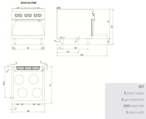 Kuchnia żeliwna elektryczna z piekarnikiem elektrycznym, 16 kW, Diamante 700, D74/10CTEE, Olis