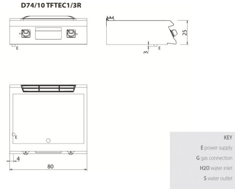 Płyta grillowa elektryczna, chromowana, 1/3 ryflowana, 2/3 gładka, bez podstawy, 10,8 kW, Diamante 700, D74/10TFTEC1/3R, Olis