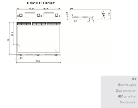 Płyta grillowa gazowa 1/3 ryflowana, 2/3 gładka, bez podstawy, 19,5 kW, Diamante 700, D76/10TFTTG1/3R, Olis