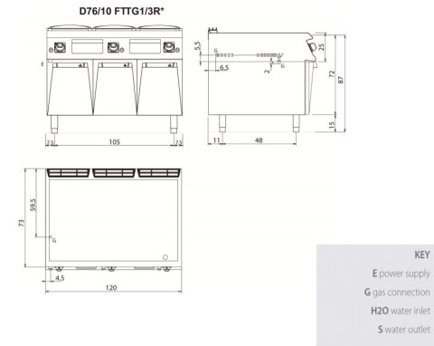 Płyta grillowa gazowa 1/3 ryflowana, 2/3 gładka, na podstawie, 19,5 kW, Diamante 700, D76/10FTTG1/3R, Olis