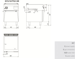 Płyta grillowa gazowa 1/3 ryflowana, 2/3 gładka, na podstawie, 9 kW, Diamante 700, D73/10FTG1/3R, Olis