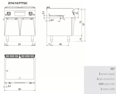 Płyta grillowa gazowa, chromowana, ryflowana, na podstawie, 12 kW, Diamante 700, D74/10FTTGCR, Olis