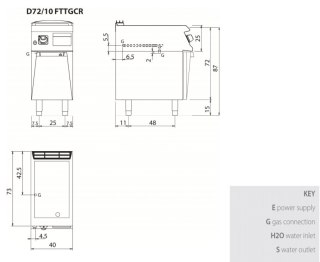 Płyta grillowa gazowa, chromowana, ryflowana, na podstawie, 6 kW, Diamante 700, D72/10FTTGCR, Olis