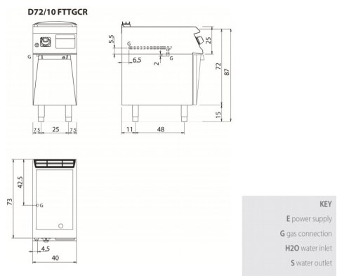 Płyta grillowa gazowa, chromowana, ryflowana, na podstawie, 6 kW, Diamante 700, D72/10FTTGCR, Olis