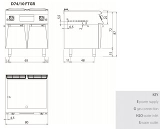 Płyta grillowa gazowa, ryflowana, na podstawie, 12 kW, Diamante 700, D74/10FTGR, Olis