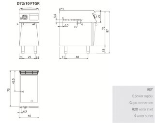 Płyta grillowa gazowa, ryflowana, na podstawie, 6 kW, Diamante 700, D72/10FTGR, Olis