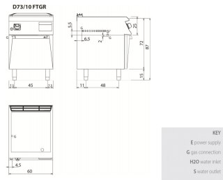 Płyta grillowa gazowa, ryflowana, na podstawie, 9 kW, Diamante 700, D73/10FTGR, Olis