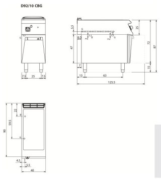 Bemar gazowy, 3 kW, 1x GN1/1 + 1x GN1/3, na podstawie, Diamante 90, Olis