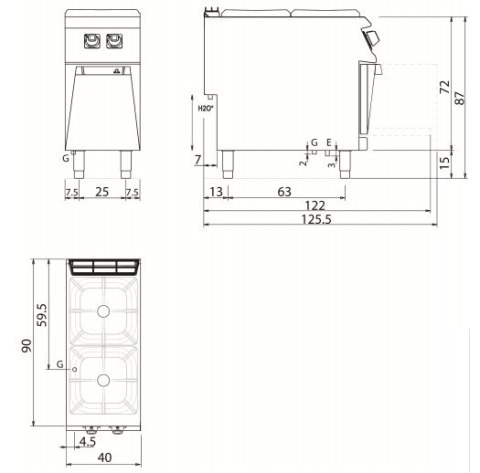 Kuchnia gazowa 2-palnikowa na podstawie, 10,5 kW, Diamante 90, Olis