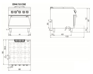 Kuchnia gazowa 4-palnikowa z elektrycznym piekarnikiem, 21,7 + 6 kW, Diamante 90, Olis