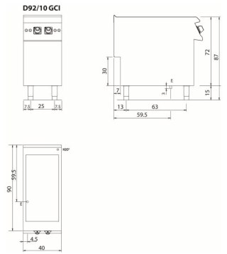 Kuchnia indukcyjna, 10 kW, na podstawie, 2 pola, Diamante 90, Olis
