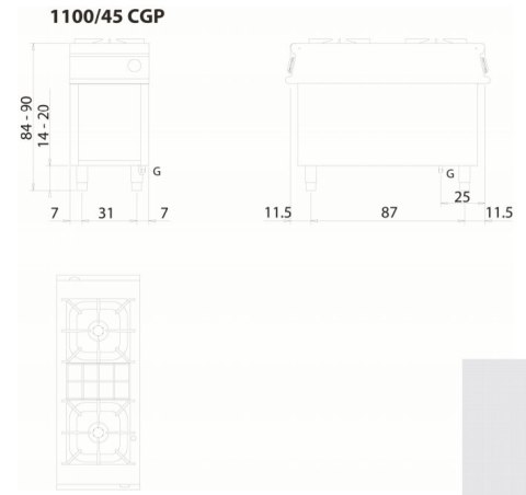 Kuchnia gazowa 2-palnikowa, na podstawie, 20 kW, Linia 1100, Olis