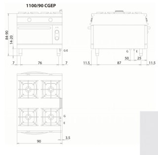 Kuchnia gazowa 4-palnikowa z piekarnikiem elektrycznym, 40 + 9 kW, Linia 1100, Olis