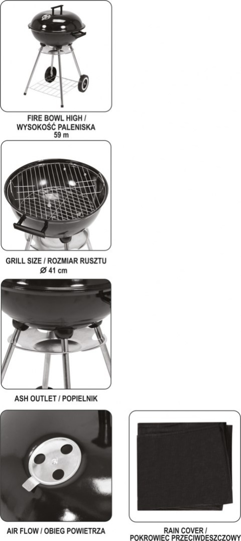 LUND | Grill ogrodowy ruszt 41 cm + pokrowiec