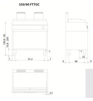 Płyta grillowa gazowa, gładka, chromowana z termostatem, 9,5 kW, Linia 1100, Olis