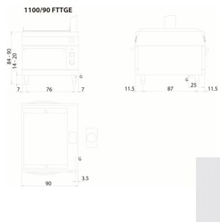 Płyta grillowa gazowa, gładka, żelazna z piekarnikiem elektrycznym, 16 + 9 kW, Linia 1100, Olis