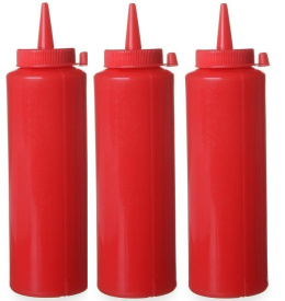 3x Butelka do sosu, ketchupu 0.35L, czerwona | Hendi