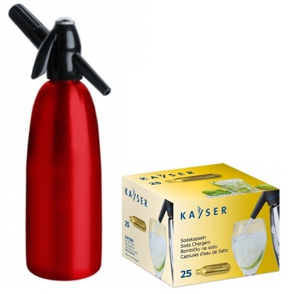Syfon do wody sodowej gazowanej saturator 1 litr CZERWONY + 25 naboi