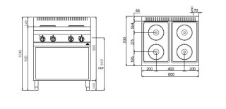 Kuchnia HIGH POWER elektryczna 4-płytowa na podstawie 10,4 kW/400V E7P4M Berto's