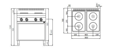 Kuchnia HIGH POWER elektryczna 4-płytowa na podstawie; 10,4 kW/400V, E7P4M, Berto's