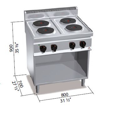 Kuchnia HIGH POWER elektryczna 4-płytowa na podstawie; 10,4 kW/400V, E7P4M, Berto's