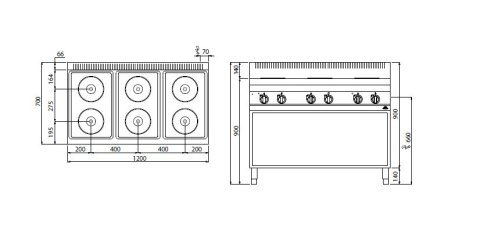 Kuchnia HIGH POWER elektryczna 6-płytowa na podstawie; 15,6 kW/400V, E7P6M, Berto's