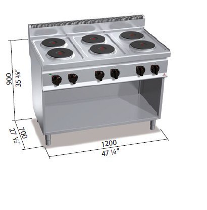 Kuchnia HIGH POWER elektryczna 6-płytowa na podstawie; 15,6 kW/400V, E7P6M, Berto's