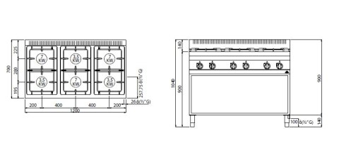 Kuchnia HIGH POWER, gazowa, 6-palnikowa na podstawie; 31,5 kW,G7F6M, Berto's