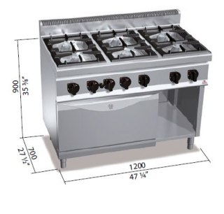 Kuchnia HIGH POWER gazowa 6-palnikowa z piekarnikiem GN2/1 31,5 kW + 7,8 kW,G7F6+FG Berto's
