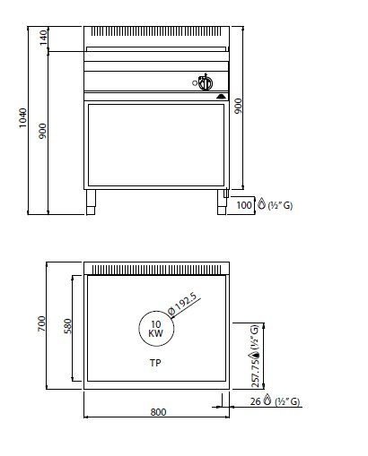 Kuchnia HIGH POWER, gazowa, żeliwna na podstawie; 10 kW, G7TPM, Berto's