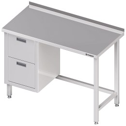 Stół nierdzewny przyścienny z blokiem dwóch szuflad (L) 1100x600 | Stalgast